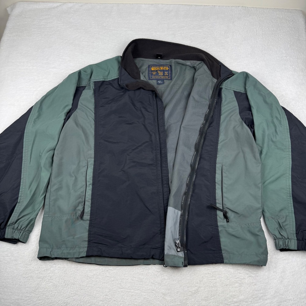 Woolrich Windbreaker Jacket Mens XL Green Black Colorblock Full Zip Outdoor